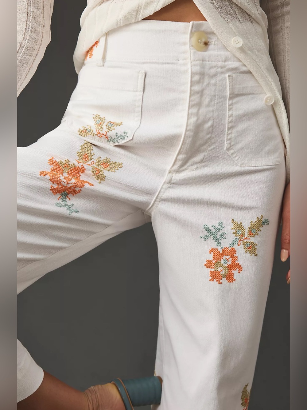 Anthropologie Maeve Denim Colette Embroidered Pants - Size 28 - Picture 3 of 8